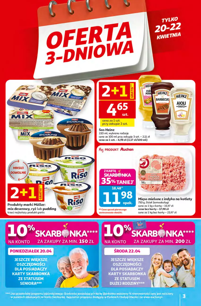 Gazetka promocyjna Auchan - Gazetka 30 Lat Hipermarket Auchan - ważna 16.04 do 22.04.2026 - strona 3 - produkty: Deser, Gra, Heinz, Kotlet, Mięso, Mięso mielone, Pudding, Ryż, Ser, Sos
