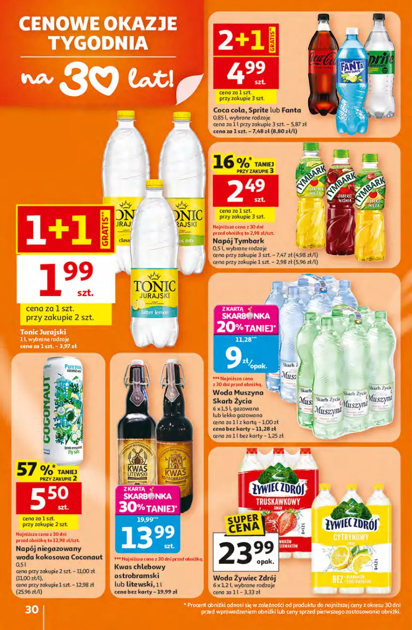 Gazetka promocyjna Auchan - Gazetka 30 Lat Hipermarket Auchan - ważna 16.04 do 22.04.2026 - strona 30 - produkty: Chleb, Fa, Fanta, Kokos, Mus, Napój, Napój niegazowany, Sprite, Szyna, Tymbark, Woda