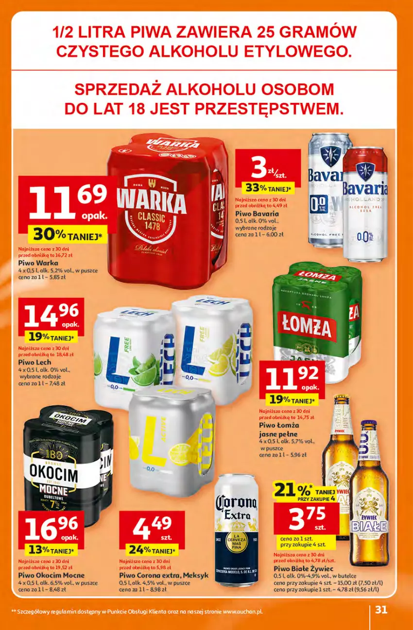 Gazetka promocyjna Auchan - Gazetka 30 Lat Hipermarket Auchan - ważna 16.04 do 22.04.2026 - strona 31 - produkty: Corona Extra, Koc, Okocim, Piwo, Warka