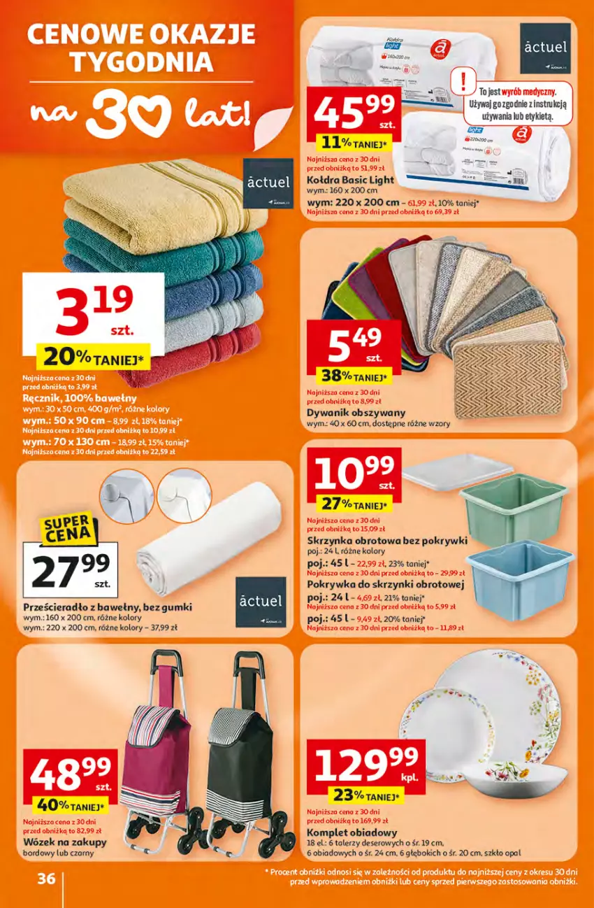Gazetka promocyjna Auchan - Gazetka 30 Lat Hipermarket Auchan - ważna 16.04 do 22.04.2026 - strona 36 - produkty: Deser, Dywan, Dywanik, Fa, Komplet obiadowy, Por, Prześcieradło, Ser, Talerz, Wózek, Wózek na zakupy