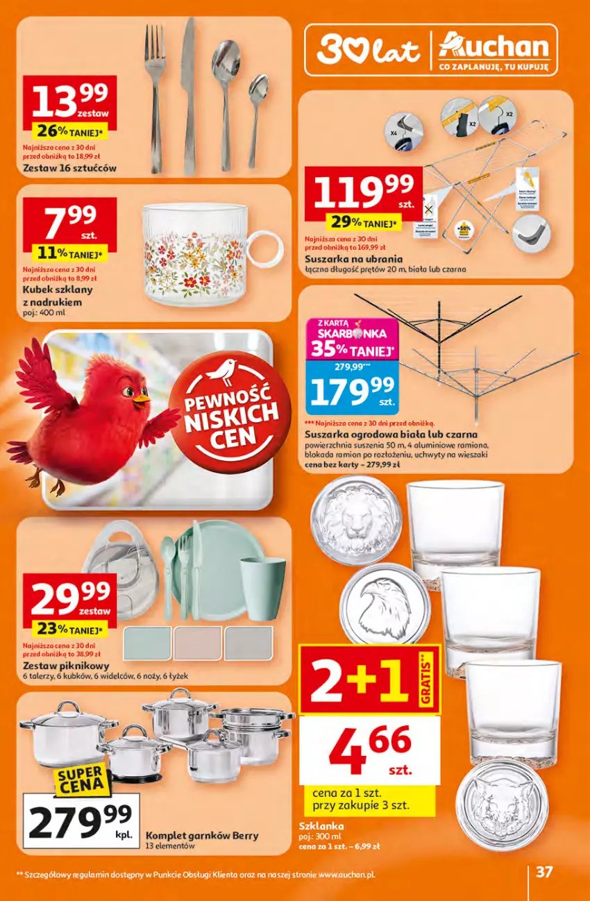 Gazetka promocyjna Auchan - Gazetka 30 Lat Hipermarket Auchan - ważna 16.04 do 22.04.2026 - strona 37 - produkty: Kubek, Noż, Suszarka, Talerz, Ubrania, Uchwyty, Wieszak