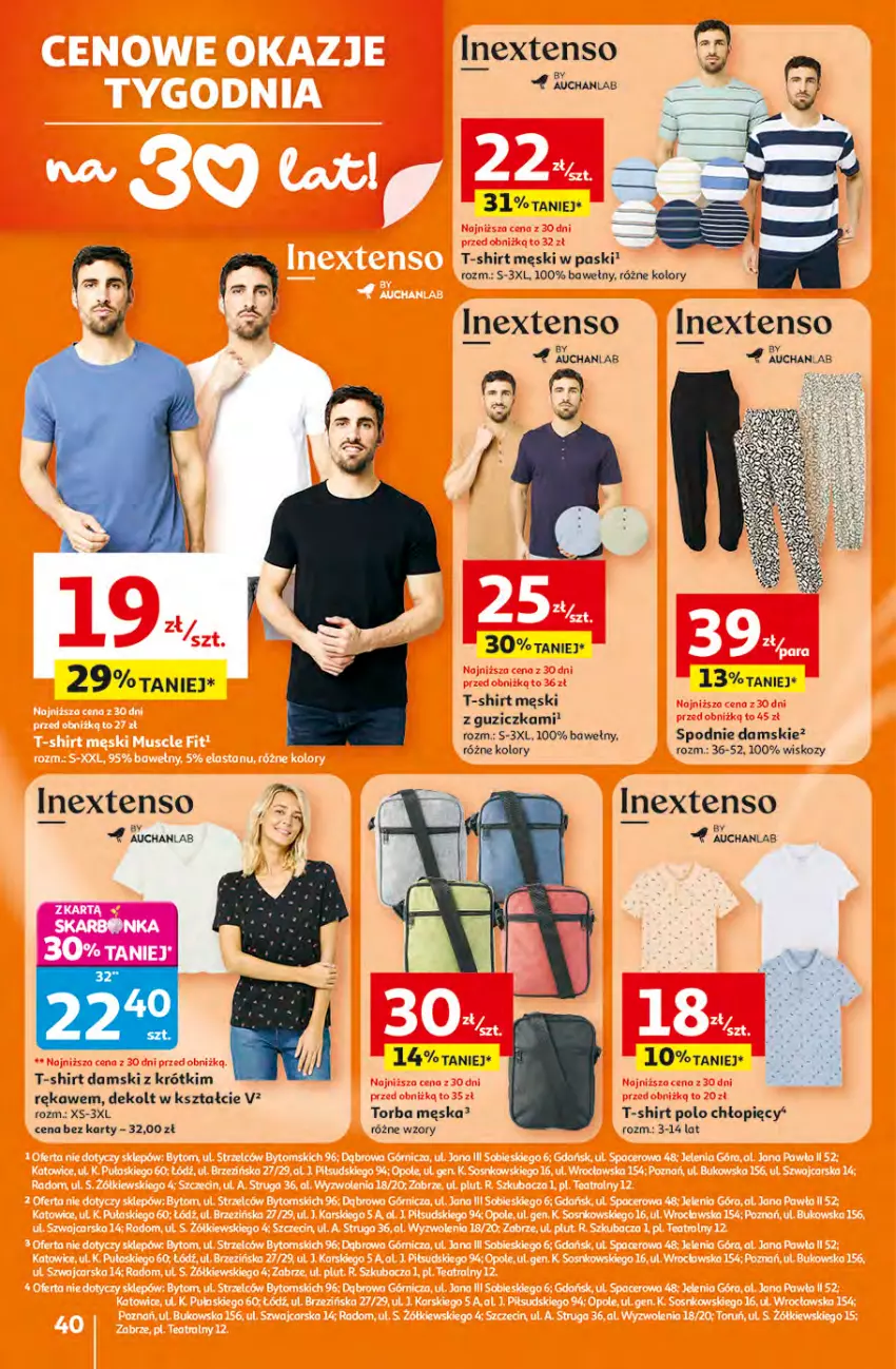 Gazetka promocyjna Auchan - Gazetka 30 Lat Hipermarket Auchan - ważna 16.04 do 22.04.2026 - strona 40 - produkty: Spodnie, T-shirt, Torba