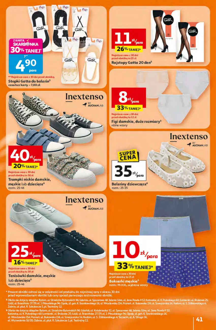Gazetka promocyjna Auchan - Gazetka 30 Lat Hipermarket Auchan - ważna 16.04 do 22.04.2026 - strona 41 - produkty: Baleriny, Dzieci, Figi, Gatta, Rajstopy, Tenisówki, Top, Trampki