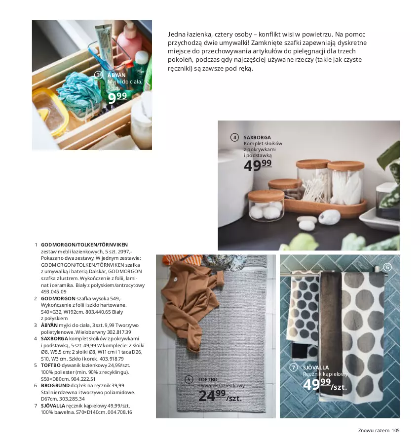 Gazetka promocyjna Ikea - Ikea 2021 - ważna 01.01 do 31.12.2021 - strona 105 - produkty: Dywan, Dywanik, Dywanik łazienkowy, Kret, Ręcznik, Ręcznik kąpielowy, Sok, Szafka, Szafka wysoka, Szafka z lustrem, Taca, Wełna