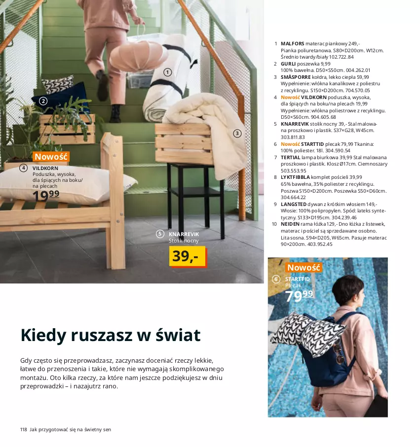 Gazetka promocyjna Ikea - Ikea 2021 - ważna 01.01 do 31.12.2021 - strona 118 - produkty: Biurko, Dywan, Kołdra, Komplet pościeli, Lampa, Lampa biurkowa, Materac, Materac piankowy, Plecak, Poduszka, Por, Pościel, Poszewka, Rama, Rama łóżka, Sok, Sos, Stolik, Stolik nocny, Tera, Wełna