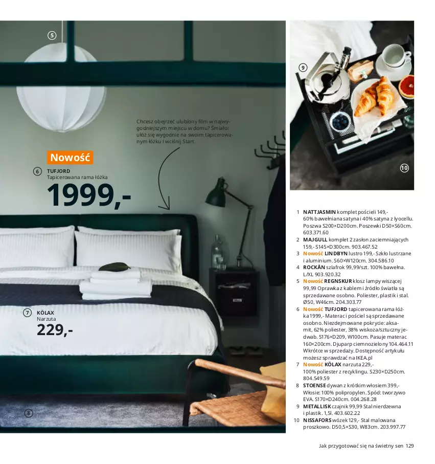 Gazetka promocyjna Ikea - Ikea 2021 - ważna 01.01 do 31.12.2021 - strona 129 - produkty: Aksam, Czajnik, Dywan, Komplet pościeli, Lustro, Materac, Narzuta, Oprawka z kablem, Pościel, Rama, Rama łóżka, Szlafrok, Tera, Wełna, Wózek