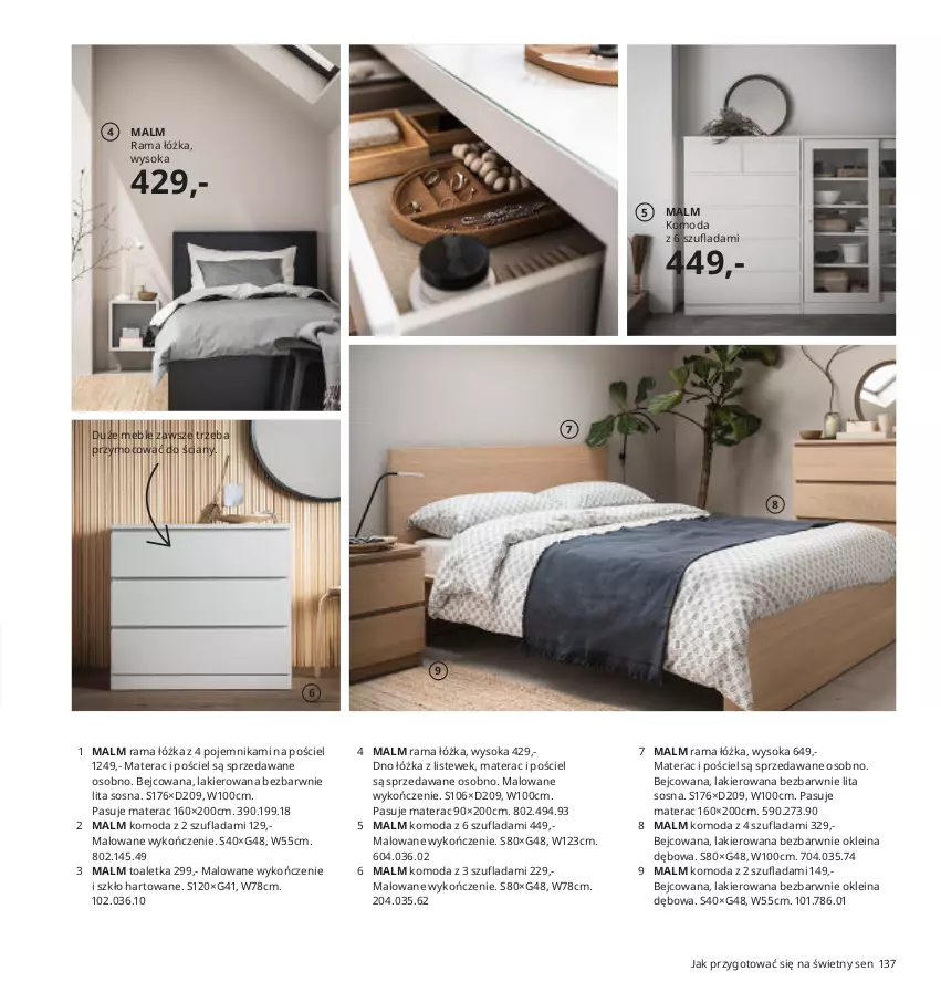 Gazetka promocyjna Ikea - Ikea 2021 - ważna 01.01 do 31.12.2021 - strona 137 - produkty: Komoda, Komoda z 3 szufladami, Lakier, Malm, Materac, Meble, Moda, Pojemnik, Pościel, Rama, Rama łóżka, Sok, Sos, Tera, Toaletka