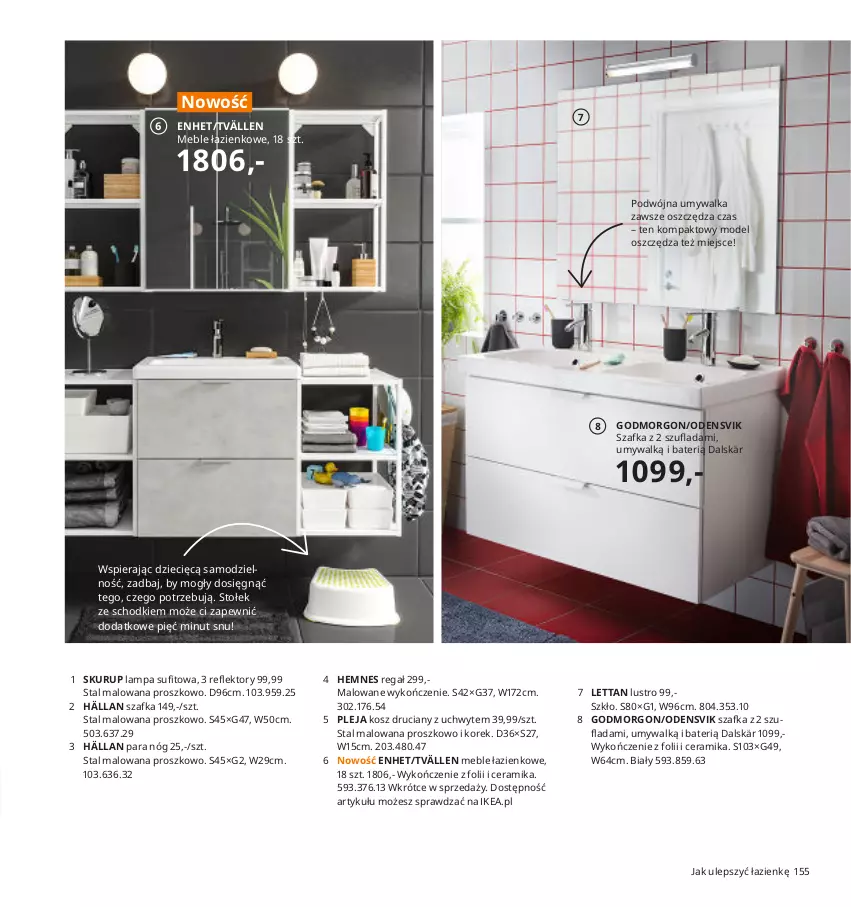 Gazetka promocyjna Ikea - Ikea 2021 - ważna 01.01 do 31.12.2021 - strona 155 - produkty: Dzieci, Hemnes, Kosz, Lampa, Lampa sufitowa, Lustro, Meble, Meble łazienkowe, Reflektor, Regał, Stołek, Szafka, Umywalka