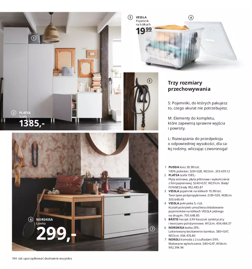 Gazetka promocyjna Ikea - Ikea 2021 - ważna 01.01 do 31.12.2021 - strona 194 - produkty: Fa, Haczyk, Komoda, Kosz, Lakier, Moda, Papier, Płyta, Płyta wiórowa, Pojemnik, Por, Sok, Szafa