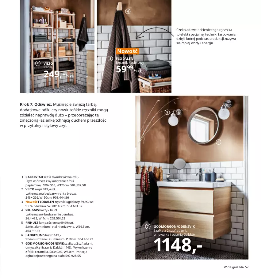 Gazetka promocyjna Ikea - Ikea 2021 - ważna 01.01 do 31.12.2021 - strona 57 - produkty: Drzwi, Fa, Haczyk, Lakier, Lampa, Lampa ścienna, Lustro, Papier, Płyta, Płyta wiórowa, Ręcznik, Ręcznik kąpielowy, Regał, Szafa, Szafa dwudrzwiowa, Szafka, Wełna