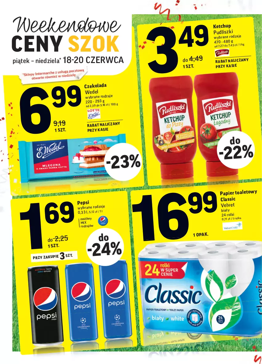 Gazetka promocyjna Intermarche - Zwyciężamy - ważna 15.06 do 21.06.2021 - strona 47 - produkty: Czekolada, Ketchup, Papier, Pepsi, Pudliszki, Velvet