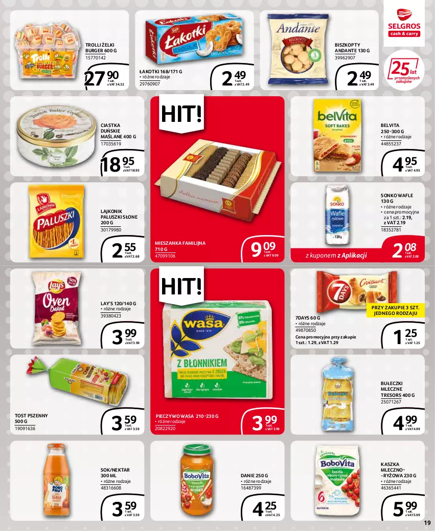 Gazetka promocyjna Selgros - Extra Oferta - ważna 01.03 do 31.03.2022 - strona 19 - produkty: BelVita, Biszkopty, Bułeczki, Bułeczki mleczne, Burger, Ciastka, Fa, Lajkonik, Lay’s, Nektar, Piec, Pieczywo, Ryż, Sok, Sonko, Wafle, Wasa