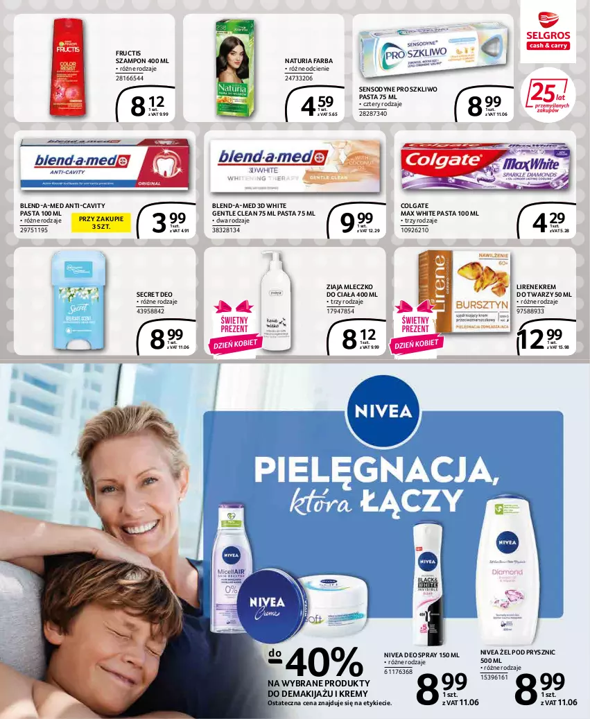 Gazetka promocyjna Selgros - Extra Oferta - ważna 01.03 do 31.03.2022 - strona 29 - produkty: Blend-a-Med, Colgate, Fa, Fructis, Krem do twarzy, LG, Lirene, Makijaż, Mleczko, Mleczko do ciała, Nivea, Secret Deo, Sensodyne, Szampon, Ziaja