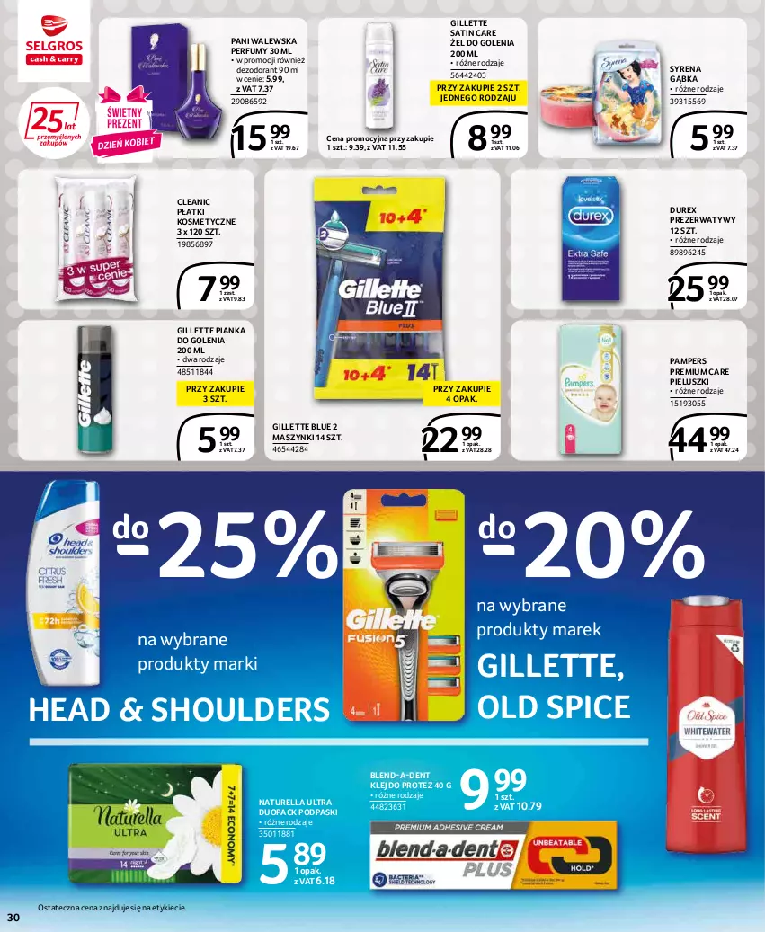 Gazetka promocyjna Selgros - Extra Oferta - ważna 01.03 do 31.03.2022 - strona 30 - produkty: Cleanic, Dezodorant, Durex, Gillette, Klej, Naturell, Naturella, Old Spice, Pampers, Perfum, Pianka do golenia, Płatki kosmetyczne, Podpaski, Prezerwatyw, Sati