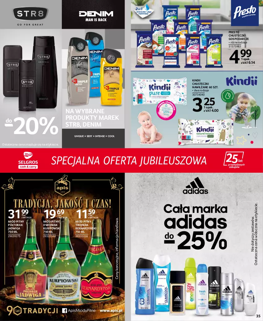 Gazetka promocyjna Selgros - Extra Oferta - ważna 01.03 do 31.03.2022 - strona 35 - produkty: Chusteczki, Kindii, Miód, Miód pitny, Presto, Str8