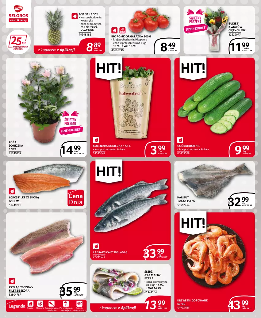 Gazetka promocyjna Selgros - Extra Oferta - ważna 01.03 do 31.03.2022 - strona 4 - produkty: Ananas, Bukiet, Halibut, Kolendra, Krewetki, Pstrąg, Pstrąg tęczowy, Róża, Sok, Tusz