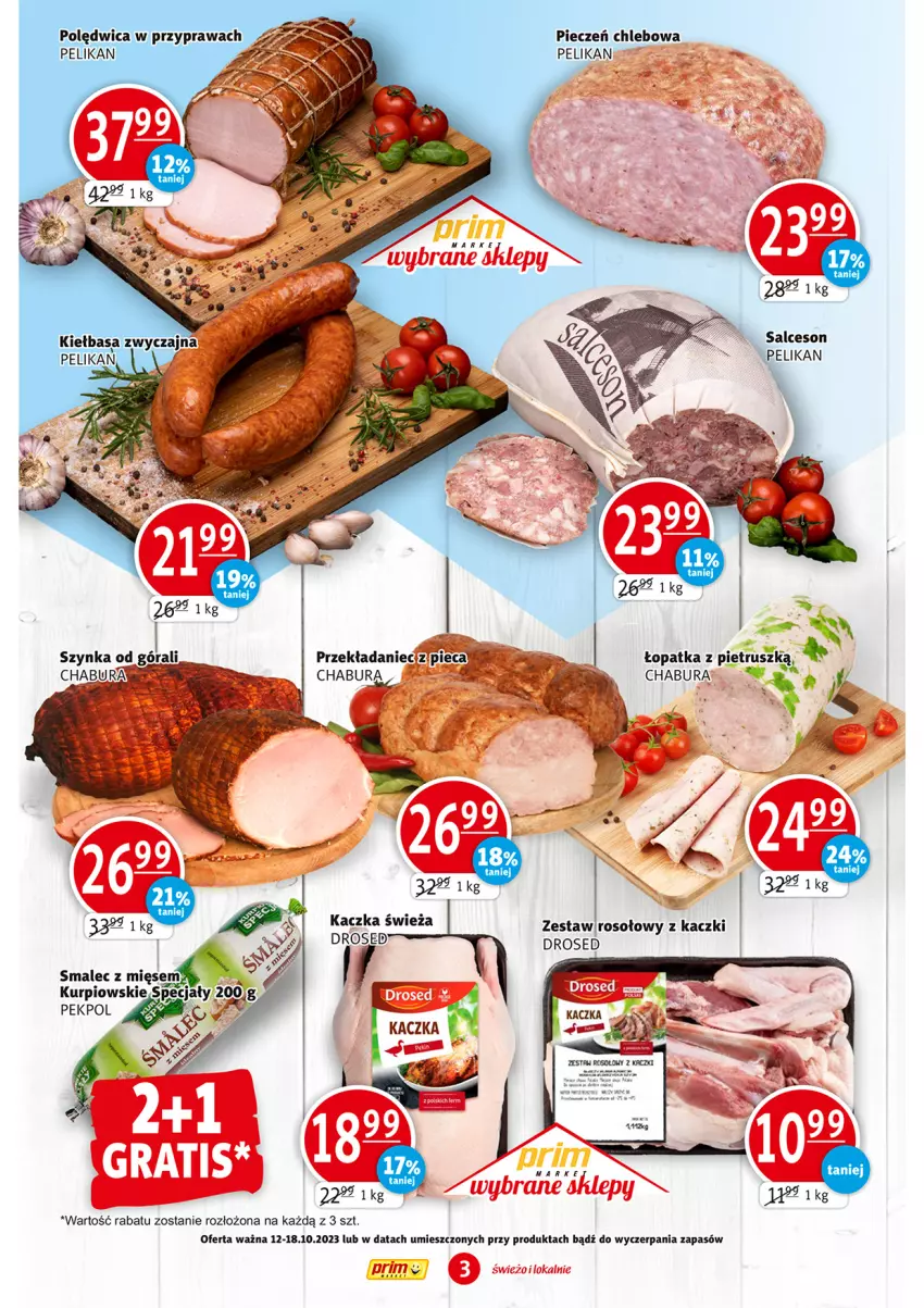 Gazetka promocyjna Prim Market - ważna 12.10 do 18.10.2023 - strona 3 - produkty: Chleb, Pekpol, Piec, Polędwica, Salceson, Smalec, Szynka