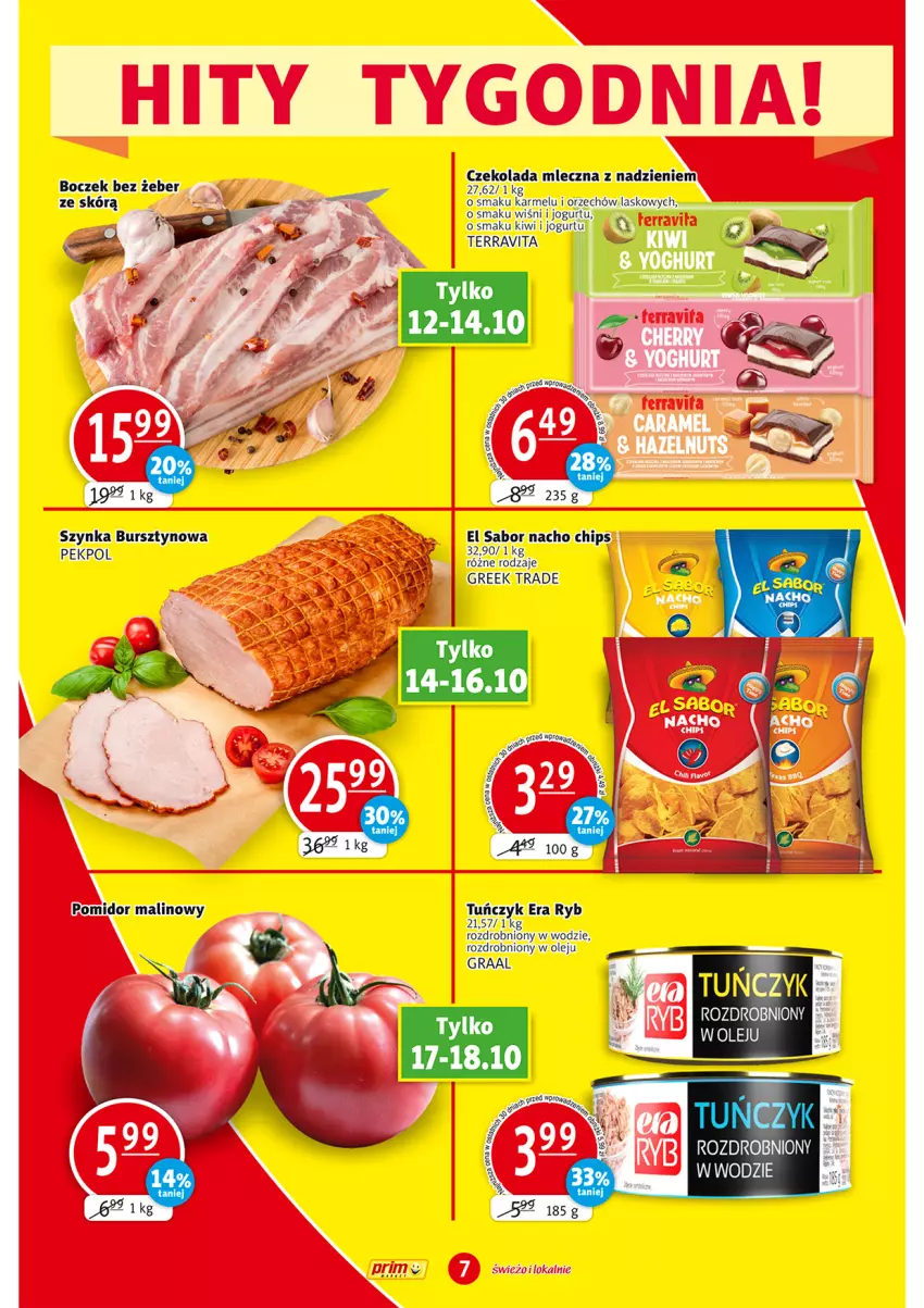 Gazetka promocyjna Prim Market - ważna 12.10 do 18.10.2023 - strona 7 - produkty: Boczek, Bursztyn, Czekolada, Czekolada mleczna, Era Ryb, Jogurt, Kiwi, Pekpol, Pomidor malinowy, Ser, Szynka, Tuńczyk