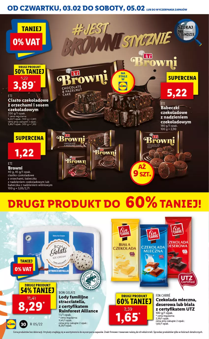 Gazetka promocyjna Lidl - GAZETKA - ważna 03.02 do 05.02.2022 - strona 30 - produkty: Babeczki, Ciasto czekoladowe, Czekolada, Czekolada mleczna, Deser, Fa, Lody, Ser, Sos