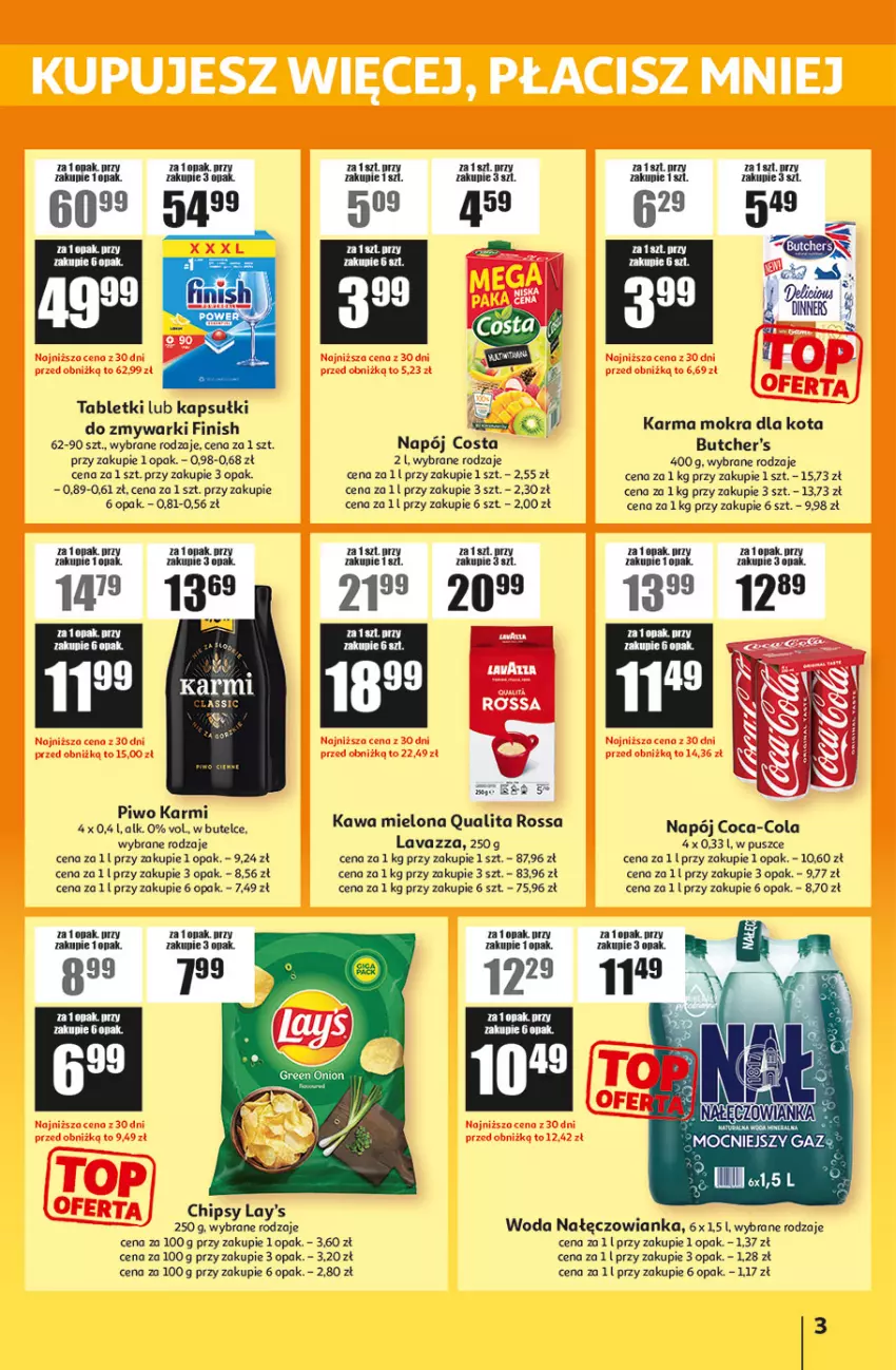 Gazetka promocyjna Auchan - Gazetka ATAC Hiper Discount - ważna 29.04 do 20.05.2026 - strona 3 - produkty: Butcher's, Chipsy, Coca-Cola, Fa, Finish, Karmi, Kawa, Kawa mielona, Lavazza, Nałęczowianka, Napój, Piwo, Tablet, Woda, Zmywarki