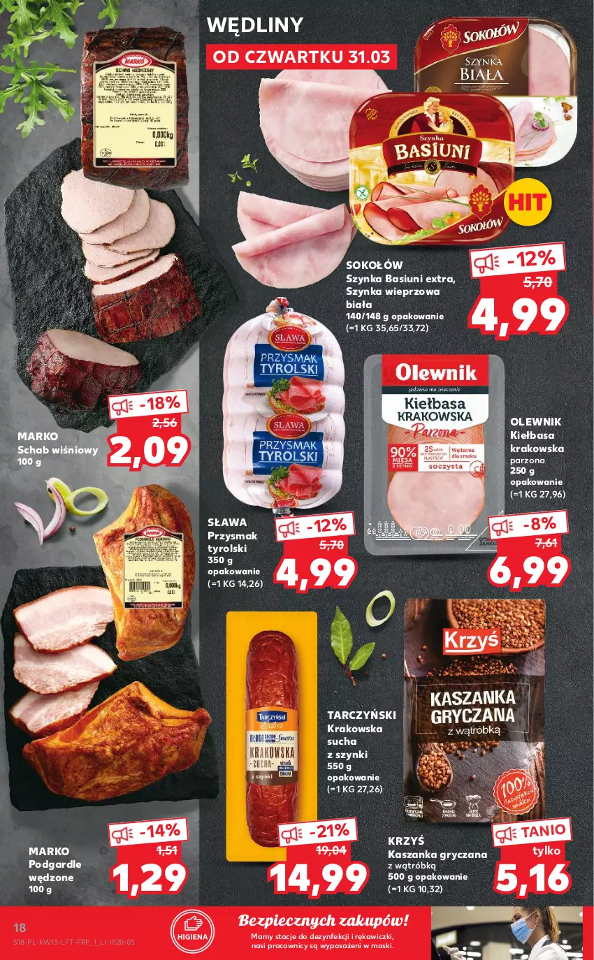 Gazetka promocyjna Kaufland - OFERTA TYGODNIA - ważna 31.03 do 06.04.2022 - strona 18 - produkty: Gry, Kasza, Kaszanka, Kiełbasa, Kiełbasa krakowska, Olewnik, Piec, Sok, Sokołów, Szynka, Szynka wieprzowa, Tarczyński