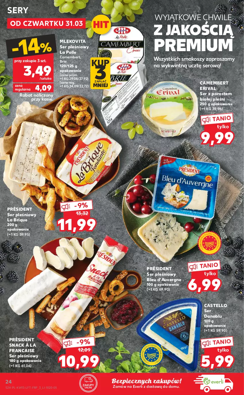 Gazetka promocyjna Kaufland - OFERTA TYGODNIA - ważna 31.03 do 06.04.2022 - strona 24 - produkty: Brie, Camembert, Kosz, Mleko, Mlekovita, Piec, Por, Président, Ser, Ser pleśniowy