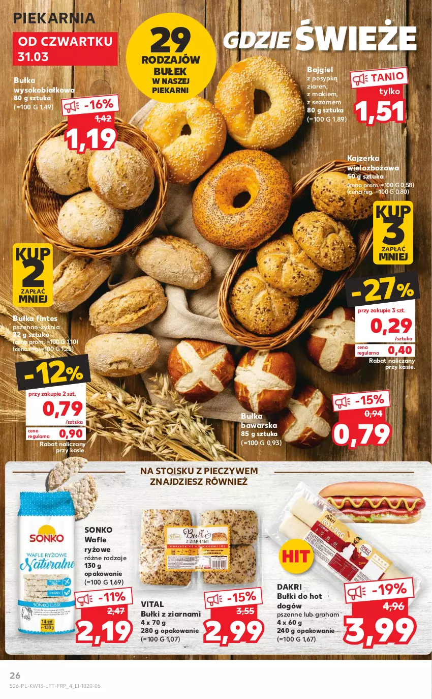 Gazetka promocyjna Kaufland - OFERTA TYGODNIA - ważna 31.03 do 06.04.2022 - strona 26 - produkty: Bułka, Bułki do hot dogów, Gra, Hot dog, Kajzerka, Piec, Ryż, Sezam, Sok, Sonko, Wafle