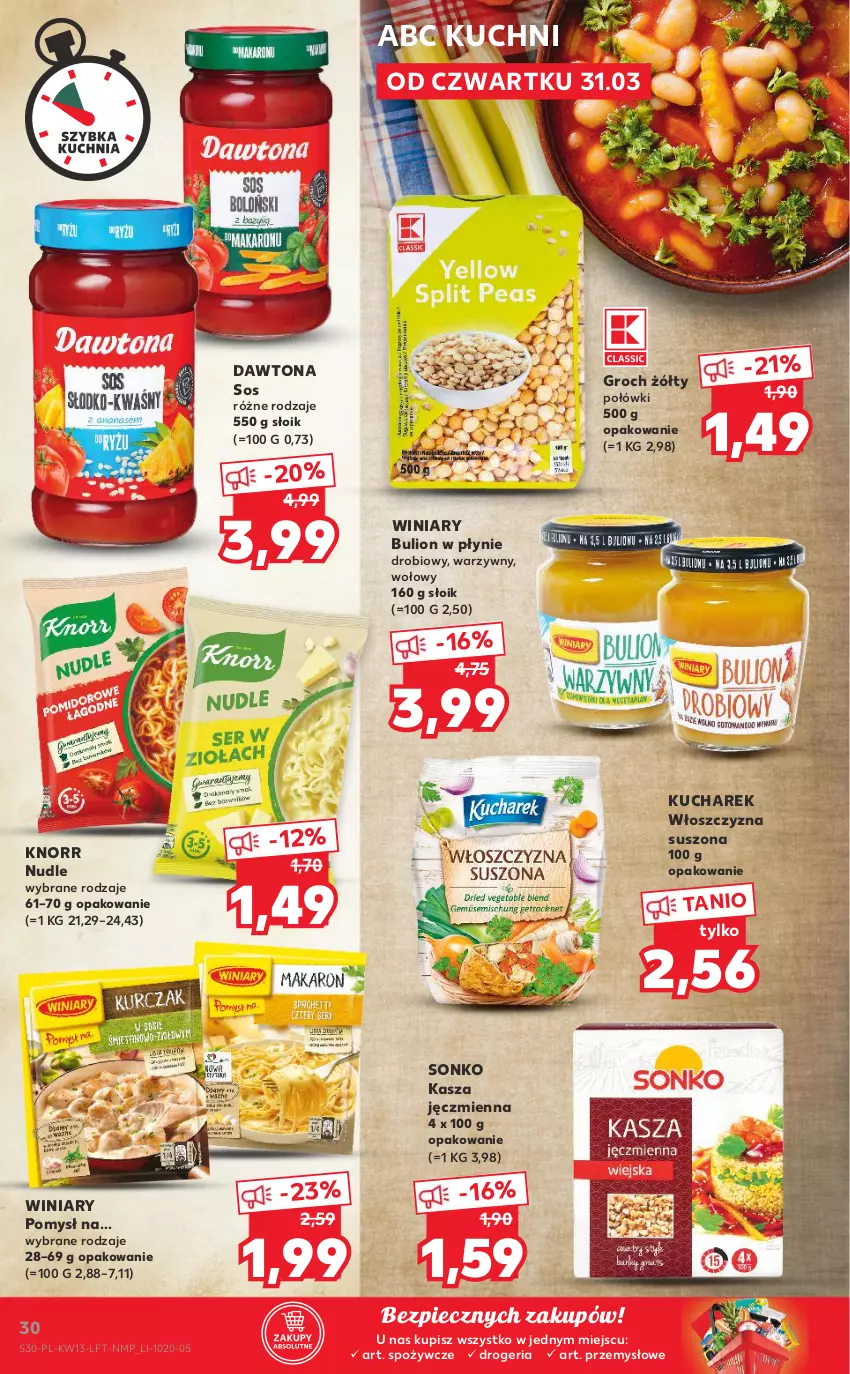 Gazetka promocyjna Kaufland - OFERTA TYGODNIA - ważna 31.03 do 06.04.2022 - strona 30 - produkty: Bulion, Dawtona, Groch, Kasza, Kasza jęczmienna, Knorr, Kucharek, Lion, Piec, Sonko, Sos, Winiary