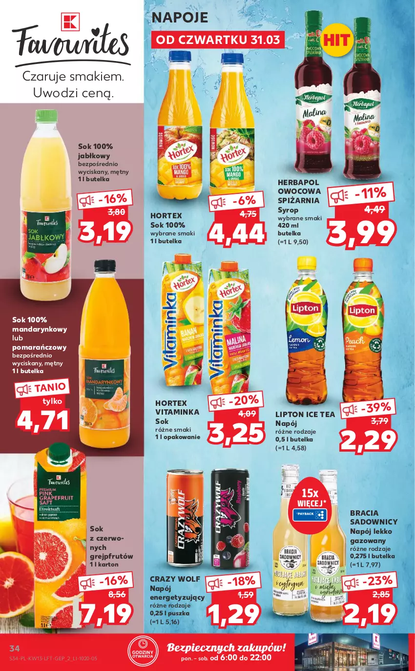 Gazetka promocyjna Kaufland - OFERTA TYGODNIA - ważna 31.03 do 06.04.2022 - strona 34 - produkty: Grejpfrut, Herbapol, Hortex, Ice tea, Inka, Lipton, Napój, Napoje, Piec, Sok, Syrop