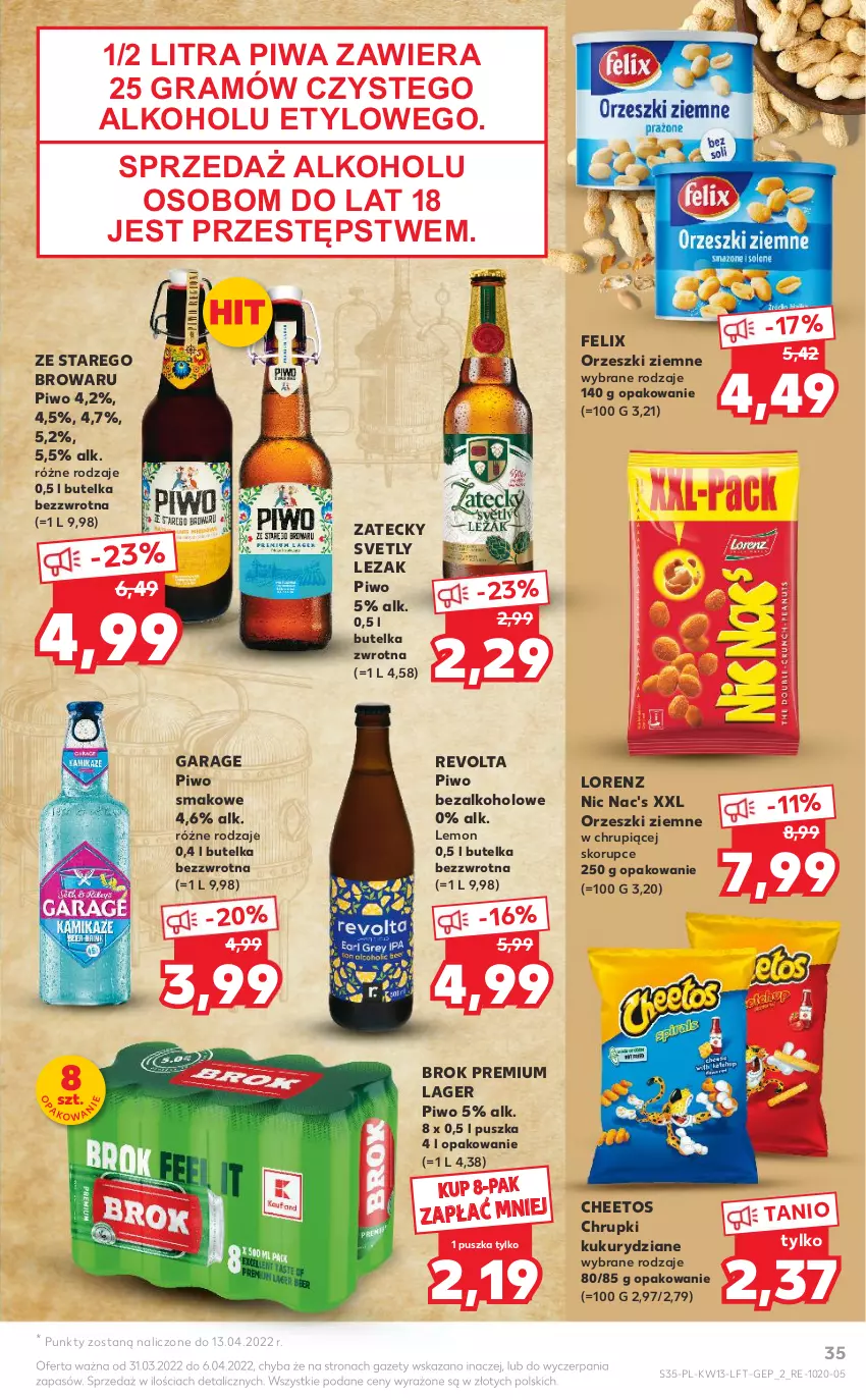 Gazetka promocyjna Kaufland - OFERTA TYGODNIA - ważna 31.03 do 06.04.2022 - strona 35 - produkty: Cheetos, Chrupki, Felix, Gra, Lorenz, Orzeszki, Orzeszki ziemne, Piwa, Piwo