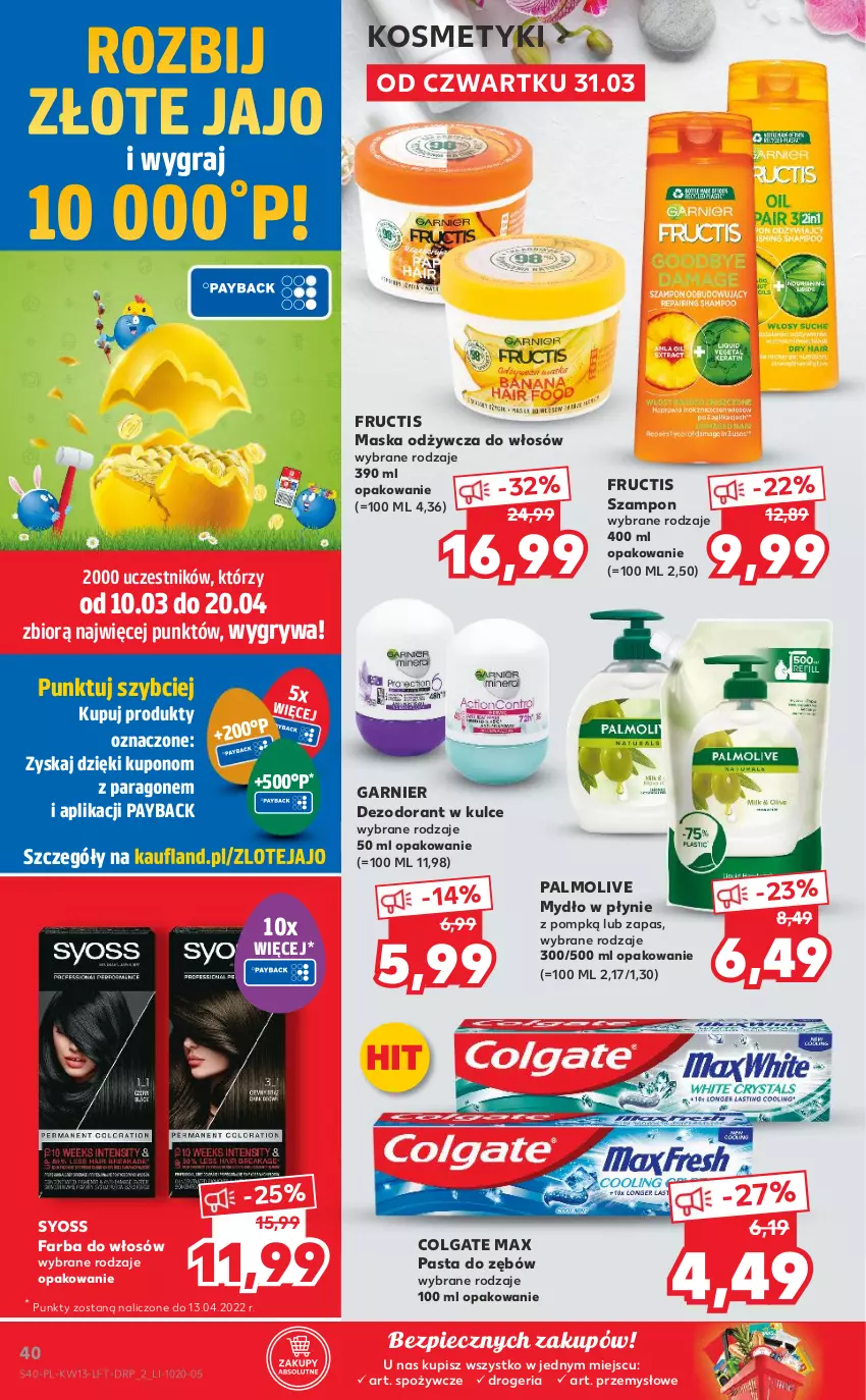 Gazetka promocyjna Kaufland - OFERTA TYGODNIA - ważna 31.03 do 06.04.2022 - strona 40 - produkty: Colgate, Dezodorant, Fa, Farba do włosów, Fructis, Garnier, Gra, Gry, LG, Maska, Mydło, Mydło w płynie, Palmolive, Pasta do zębów, Piec, Syoss, Szampon