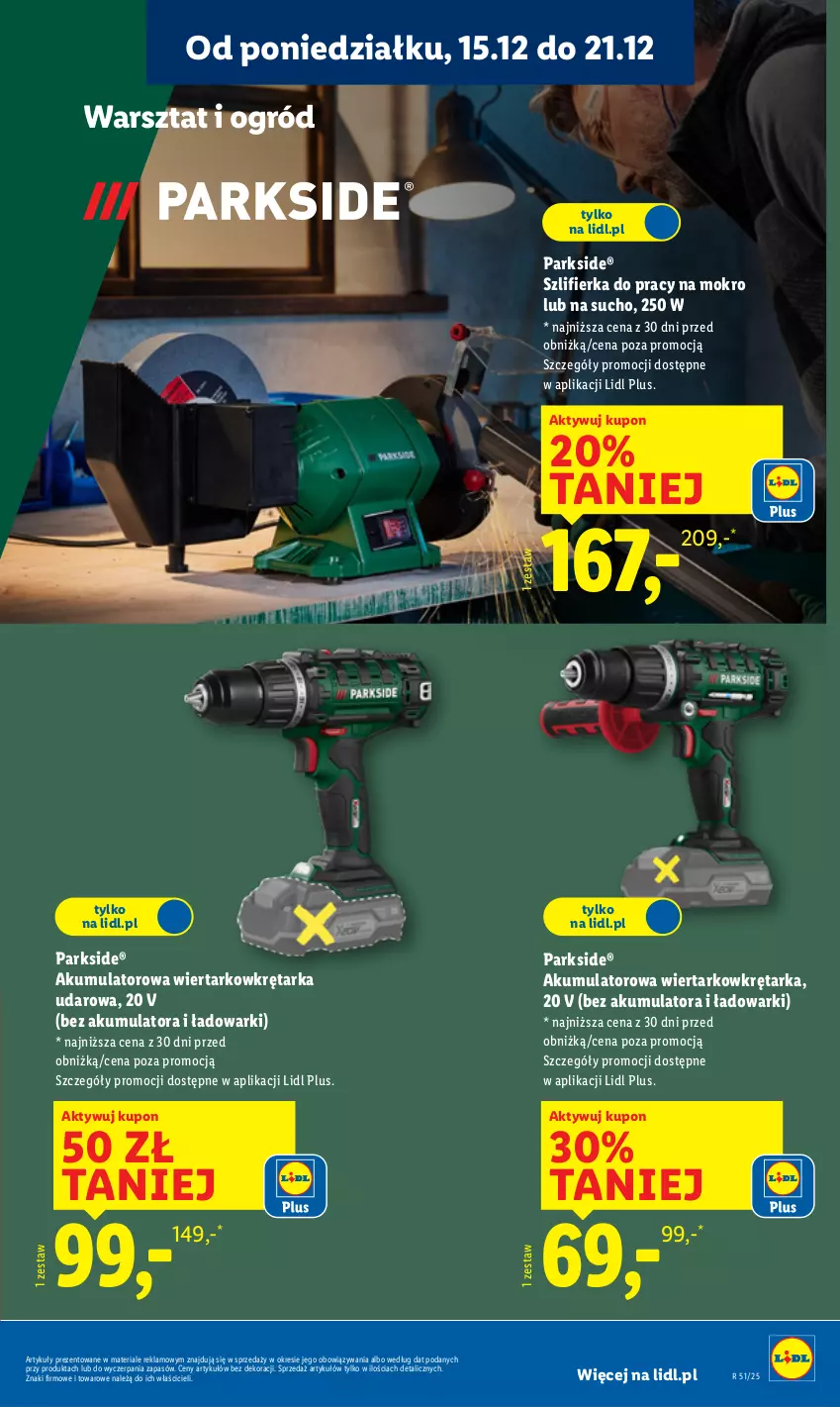 Gazetka promocyjna Lidl - GAZETKA - ważna 15.12 do 21.12.2025 - strona 23 - produkty: Akumulator, Akumulatorowa wiertarkowkrętark, Ogród, Parkside, Szlifierka, Tarka, Wiertarkowkrętarka, Wkręt, Wkrętarka