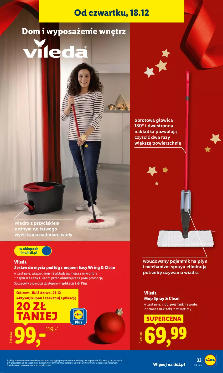 Gazetka promocyjna Lidl - GAZETKA - ważna 15.12 do 21.12.2025 - strona 39 - produkty: Mop, Noż, Pojemnik, Vileda, Wiadro