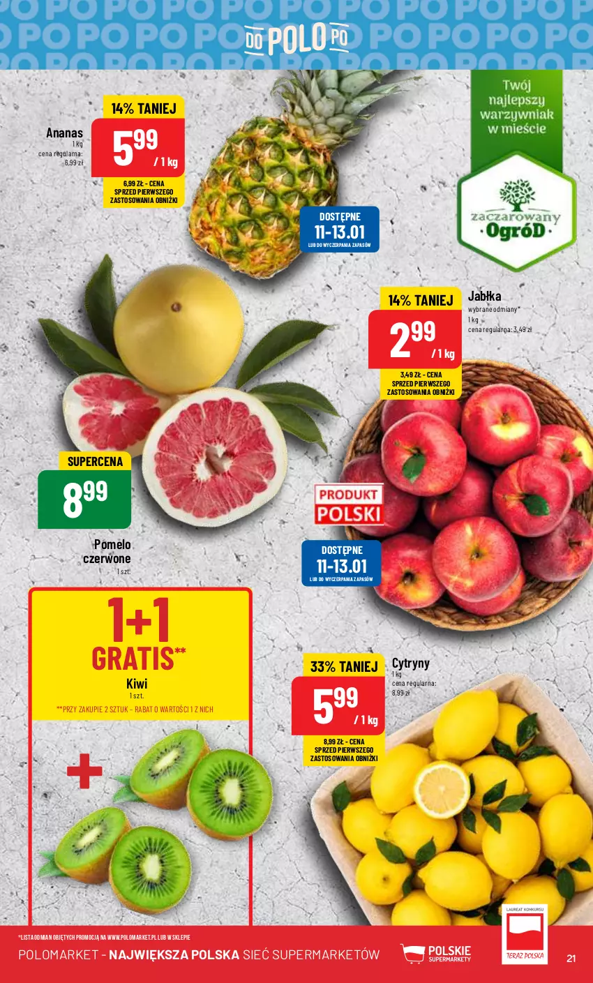 Gazetka promocyjna PoloMarket - Gazetka pomocyjna - ważna 10.01 do 16.01.2024 - strona 21 - produkty: Ananas, Cytryny, Gra, Jabłka, Kiwi, Pomelo