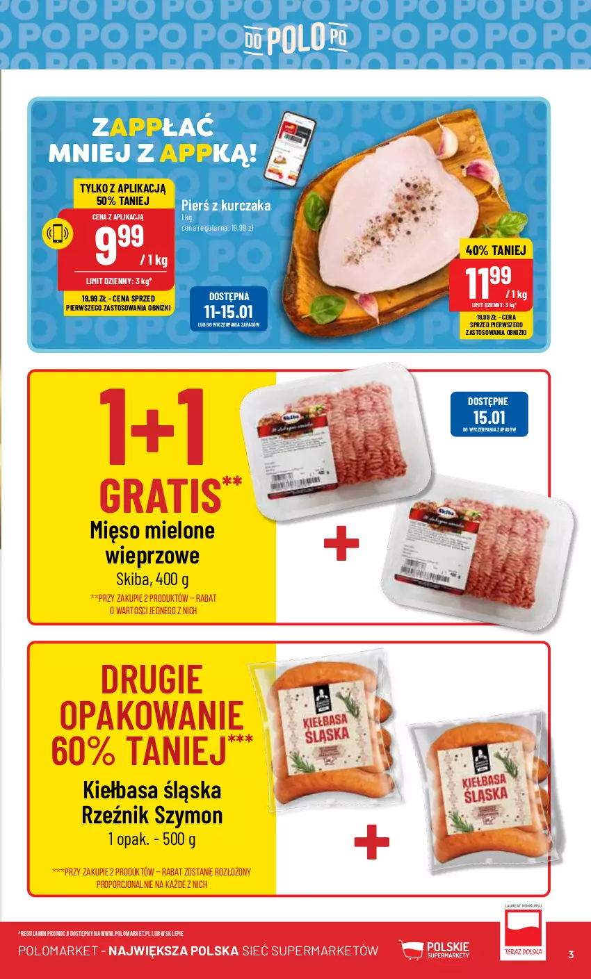 Gazetka promocyjna PoloMarket - Gazetka pomocyjna - ważna 10.01 do 16.01.2024 - strona 3 - produkty: Gra, Kiełbasa, Kiełbasa śląska, Kurczak, Mięso, Mięso mielone, Por