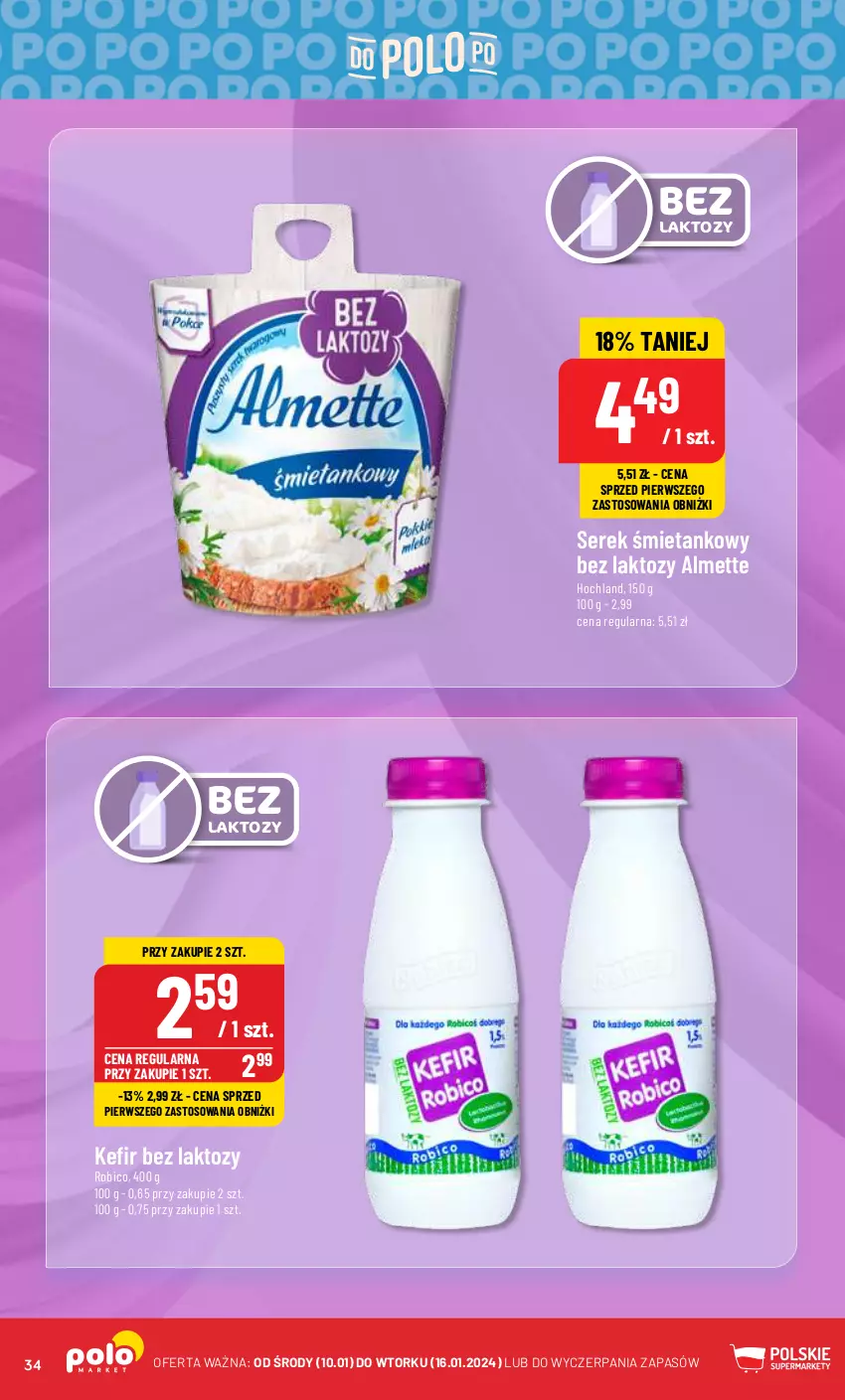 Gazetka promocyjna PoloMarket - Gazetka pomocyjna - ważna 10.01 do 16.01.2024 - strona 34 - produkty: Almette, BIC, Hochland, Kefir, Robico, Ser, Serek