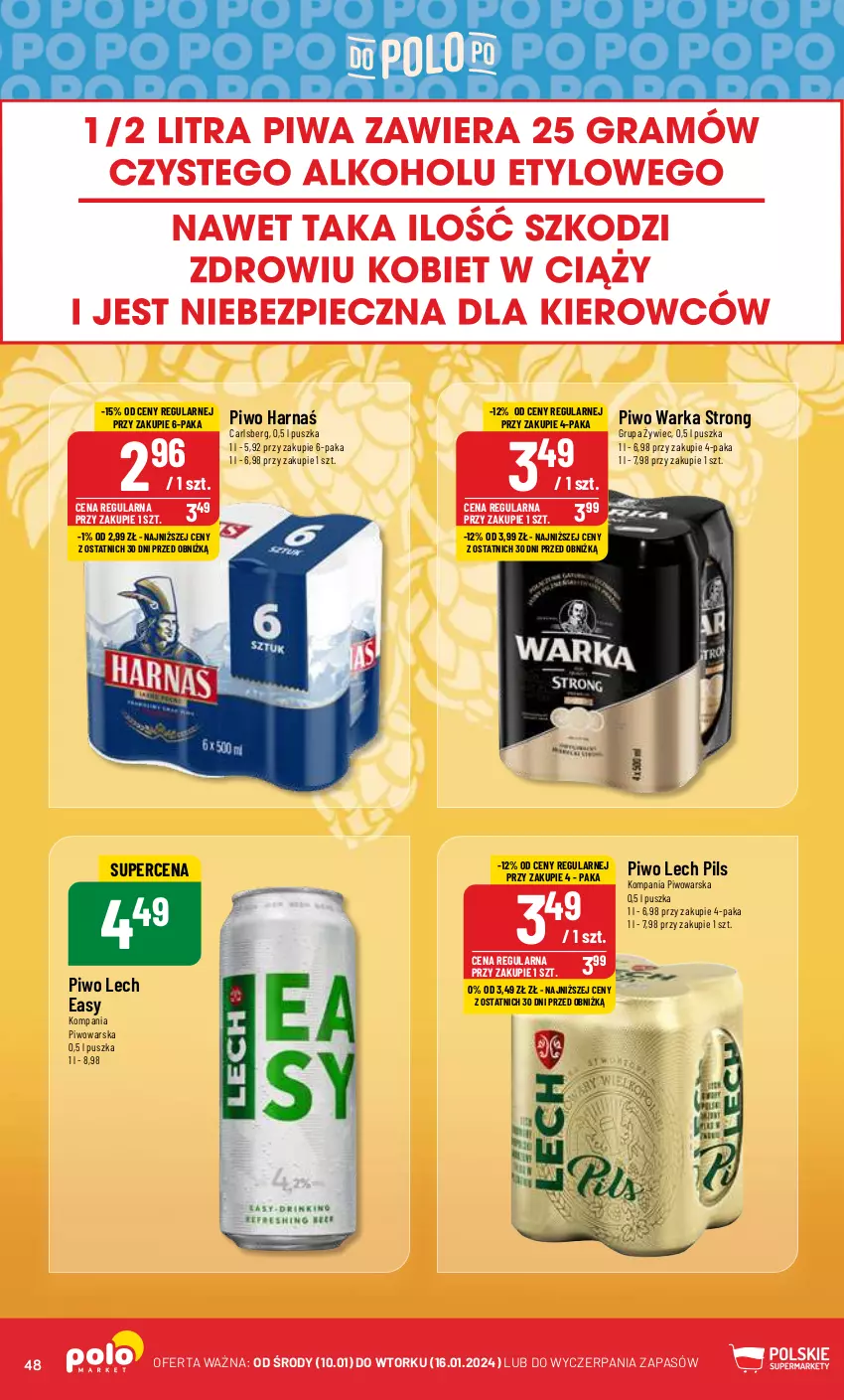 Gazetka promocyjna PoloMarket - Gazetka pomocyjna - ważna 10.01 do 16.01.2024 - strona 48 - produkty: Carlsberg, Harnaś, Piwo, Warka