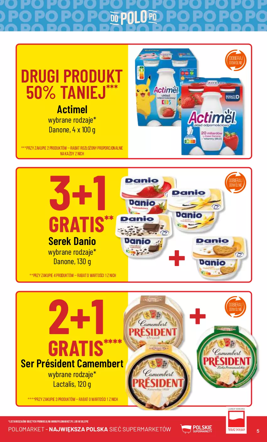 Gazetka promocyjna PoloMarket - Gazetka pomocyjna - ważna 10.01 do 16.01.2024 - strona 5 - produkty: Actimel, Camembert, Danio, Danone, Gra, Por, Président, Ser, Serek