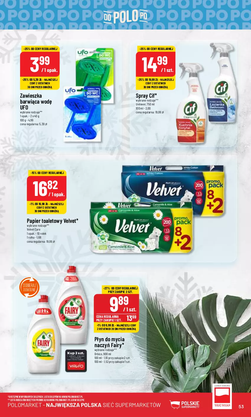 Gazetka promocyjna PoloMarket - Gazetka pomocyjna - ważna 10.01 do 16.01.2024 - strona 53 - produkty: BIC, Cif, Do mycia naczyń, Fa, Fairy, Papier, Papier toaletowy, Płyn do mycia, Płyn do mycia naczyń, Velvet