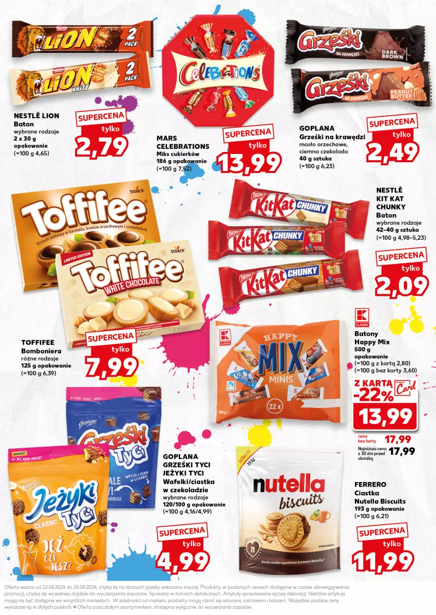 Gazetka promocyjna Kaufland - Kaufland - ważna 27.08 do 04.09.2024 - strona 5 - produkty: Baton, Bomboniera, Ciastka, Cukier, Czekolada, Ferrero, Goplana, Grześki, Jeżyki, Kit Kat, LANA, Lion, Mars, Masło, Masło orzechowe, Nutella, Toffifee