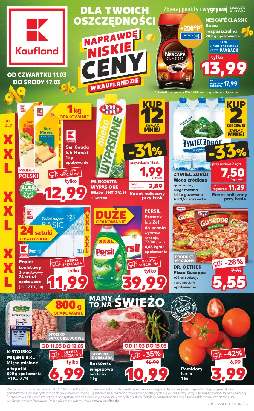 Gazetka promocyjna Kaufland - OFERTA TYGODNIA - ważna 11.03 do 17.03.2021 - strona 1 - produkty: Dr. Oetker, Gouda, Gra, Gry, Karkówka wieprzowa, Kawa, LANA, Mięso, Mięso mielone, Mleko, Mlekovita, Nescafé, Papier, Papier toaletowy, Persil, Pizza, Pomidory, Rama, Ser, Vita C, Woda