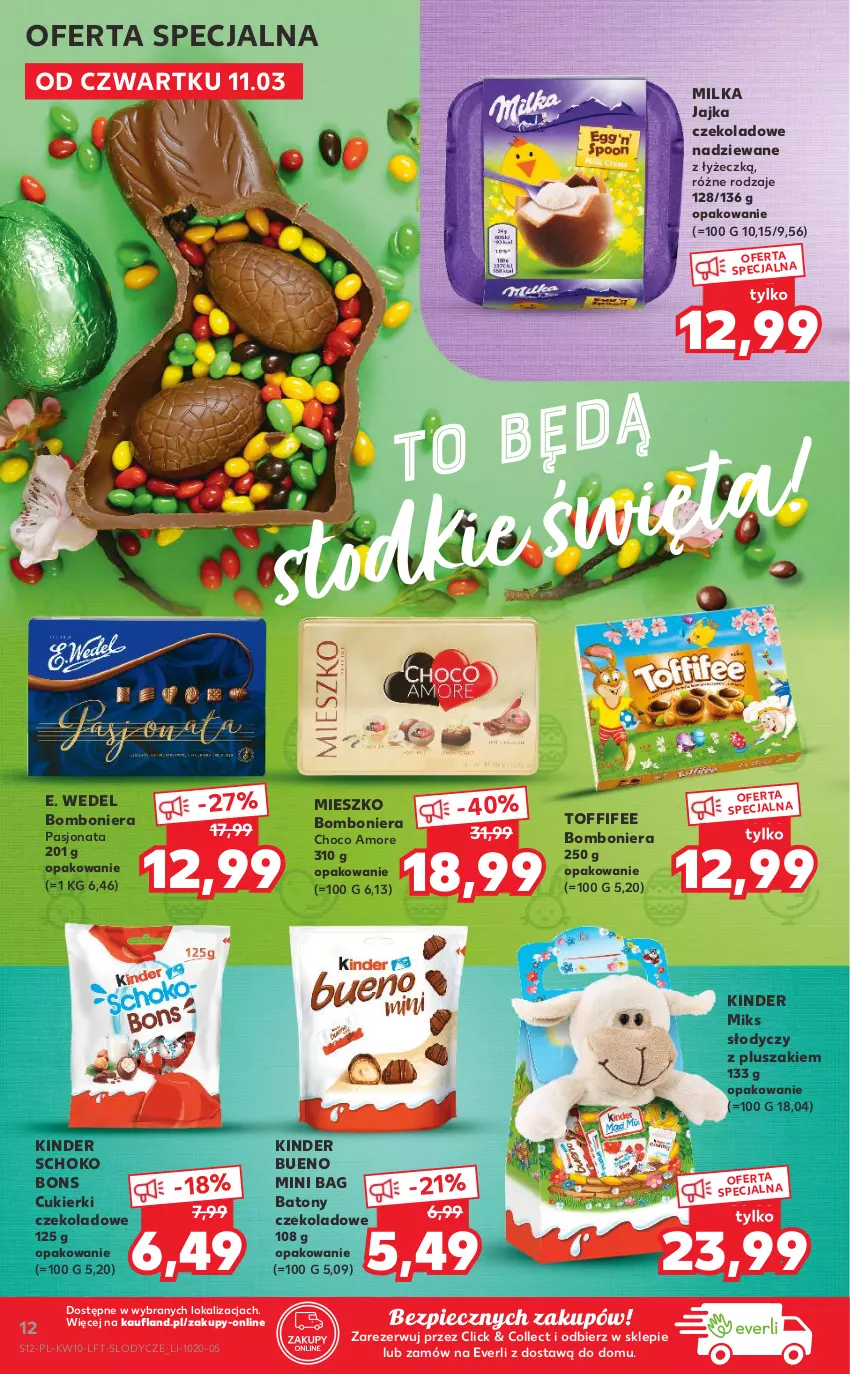 Gazetka promocyjna Kaufland - OFERTA TYGODNIA - ważna 11.03 do 17.03.2021 - strona 12 - produkty: Baton, Bomboniera, Cukier, Cukierki, Cukierki czekoladowe, E. Wedel, Kinder, Kinder Bueno, Lody, Milka, Piec, Pluszak, Toffifee