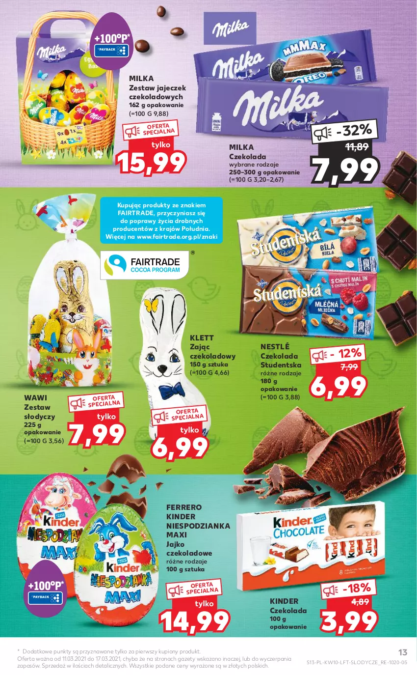 Gazetka promocyjna Kaufland - OFERTA TYGODNIA - ważna 11.03 do 17.03.2021 - strona 13 - produkty: Czekolada, Fa, Ferrero, Kinder, Lody, Milka, Nestlé