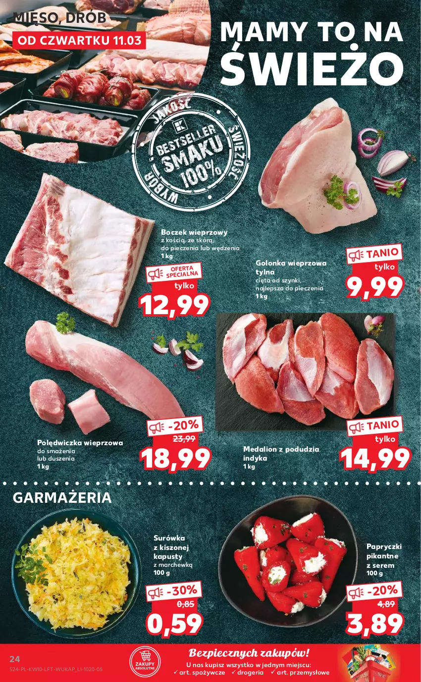 Gazetka promocyjna Kaufland - OFERTA TYGODNIA - ważna 11.03 do 17.03.2021 - strona 24 - produkty: Boczek, Boczek wieprzowy, Drób, Golonka wieprzowa, Lion, Mięso, Papryczki pikantne, Piec, Polędwiczka wieprzowa, Ser, Surówka