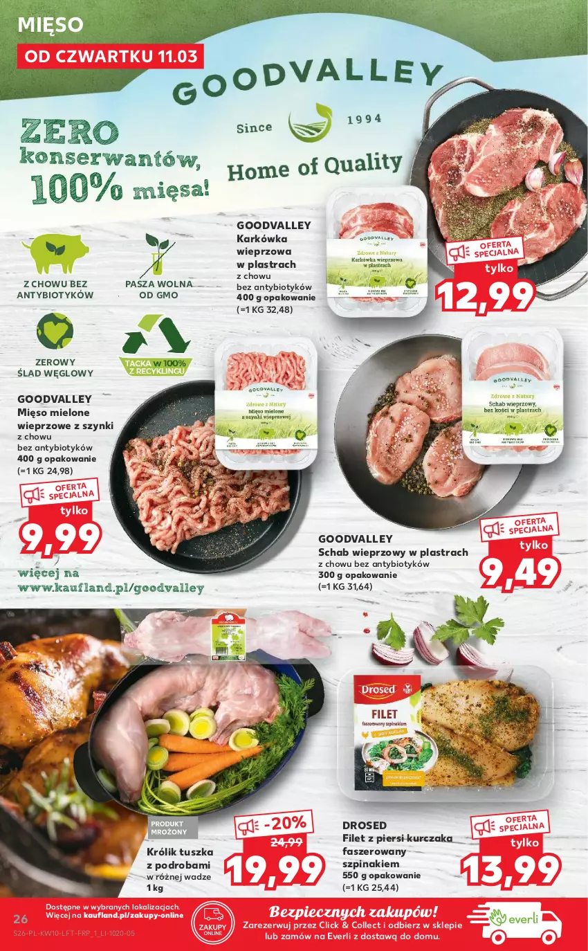 Gazetka promocyjna Kaufland - OFERTA TYGODNIA - ważna 11.03 do 17.03.2021 - strona 26 - produkty: Fa, Filet z piersi kurczaka, Karkówka wieprzowa, Królik, Kurczak, Mięso, Mięso mielone, Piec, Schab wieprzowy, Ser, Szpinak, Tusz