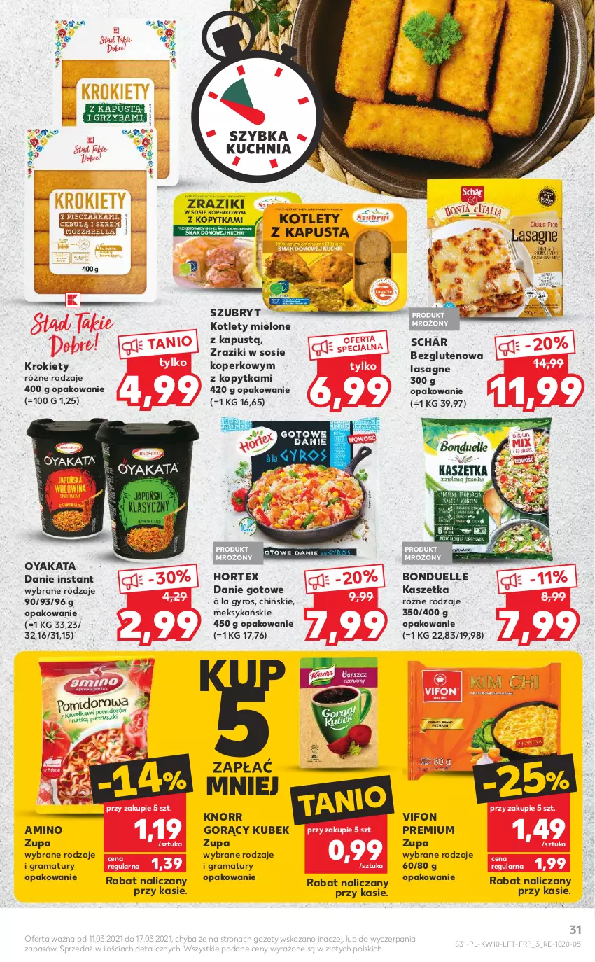 Gazetka promocyjna Kaufland - OFERTA TYGODNIA - ważna 11.03 do 17.03.2021 - strona 31 - produkty: Bonduelle, Danie gotowe, Gra, Gyros, Hortex, Kapustą, Kaszetka, Knorr, Kopytka, Kotlet, Krokiety, Kubek, Lasagne, Rama, Sos, Szubryt, Zupa