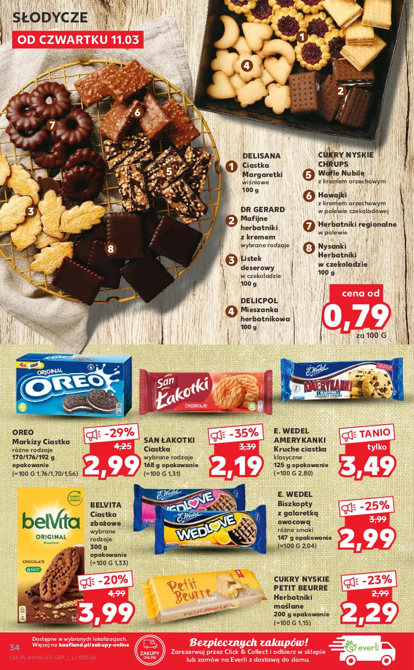 Gazetka promocyjna Kaufland - OFERTA TYGODNIA - ważna 11.03 do 17.03.2021 - strona 34 - produkty: BelVita, Biszkopty, Ciastka, Deser, Dr Gerard, E. Wedel, Gala, Herbatniki, Isana, Oreo, Piec, Sanki, Ser, Stek, Vita C, Wafle