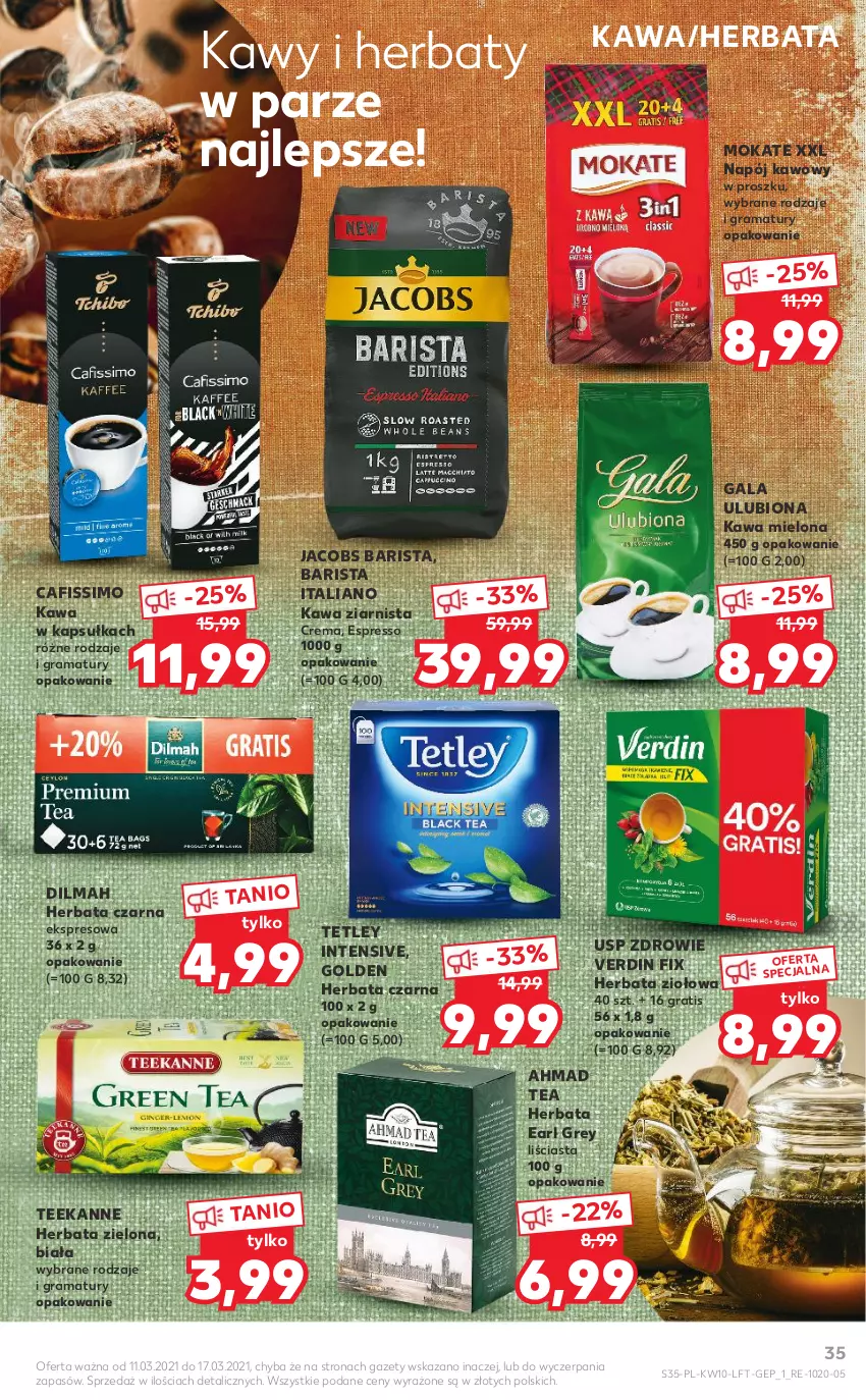 Gazetka promocyjna Kaufland - OFERTA TYGODNIA - ważna 11.03 do 17.03.2021 - strona 35 - produkty: Cafissimo, Dilmah, Earl Grey, Gala, Gra, Herbata, Herbata czarna, Jacobs, Kawa, Kawa mielona, Kawa ziarnista, Napój, Rama, Teekanne, Tetley, Zdrowie