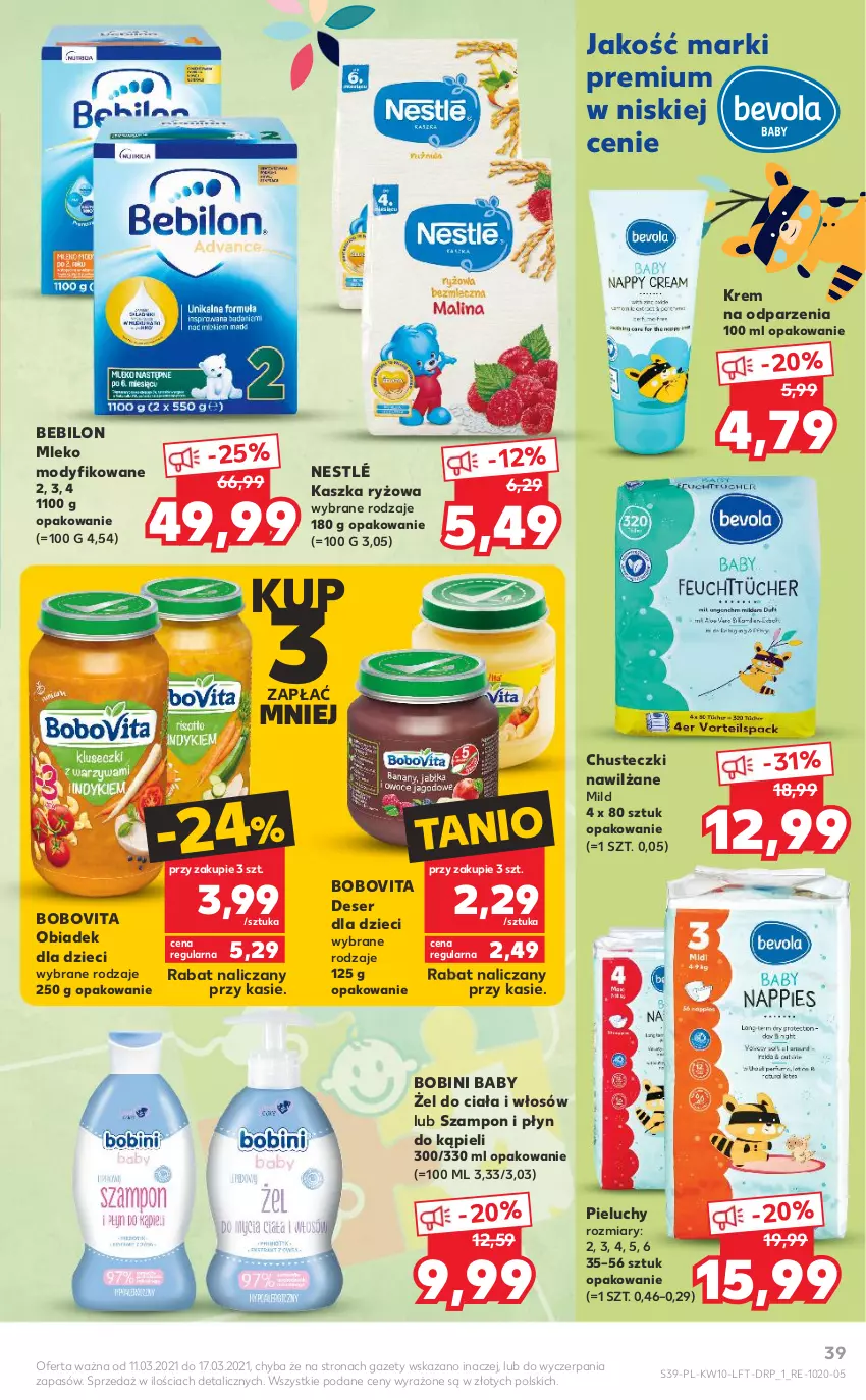 Gazetka promocyjna Kaufland - OFERTA TYGODNIA - ważna 11.03 do 17.03.2021 - strona 39 - produkty: BoboVita, Chusteczki, Deser, Dzieci, Mleko, Mleko modyfikowane, Nestlé, Pieluchy, Płyn do kąpieli, Ryż, Ser, Szampon