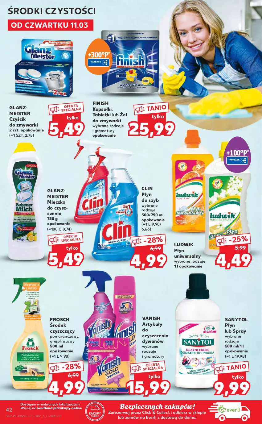 Gazetka promocyjna Kaufland - OFERTA TYGODNIA - ważna 11.03 do 17.03.2021 - strona 42 - produkty: Clin, Dywan, Finish, Frosch, Gra, Grejpfrut, Ludwik, Mleczko, Piec, Płyn do szyb, Rama, Sanytol, Tablet, Vanish, Zmywarki